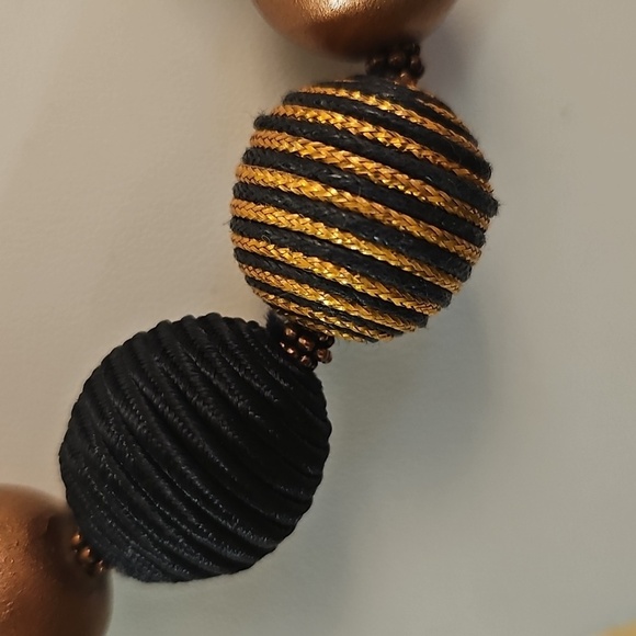 Woven Chunky Black and Gold Bead Statement Necklace - Picture 2 of 8